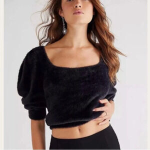 Free people Moonbeam black fuzzy pullover sweater size medium